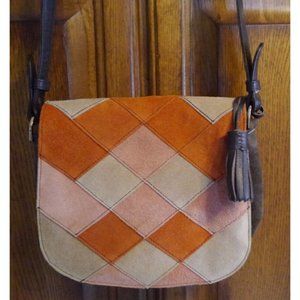 Brampton London Bag Pink Orange Taupe Chocolate Suede Leather Patchwork Shoulder